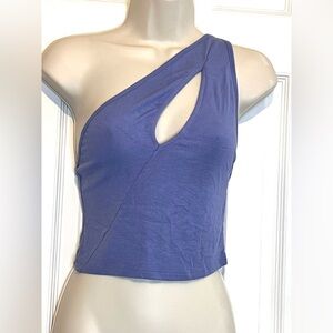WeWoreWhat One Shoulder Cut Out Tank Top, Adjustable Straps, Slate Blue, Sz Med